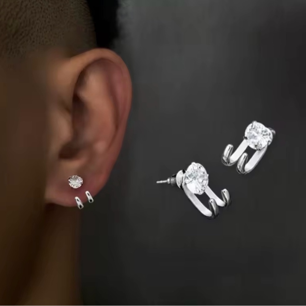 Zircon Stud Earrings P Hip-hop Niche Hook Shape Earrings for Men